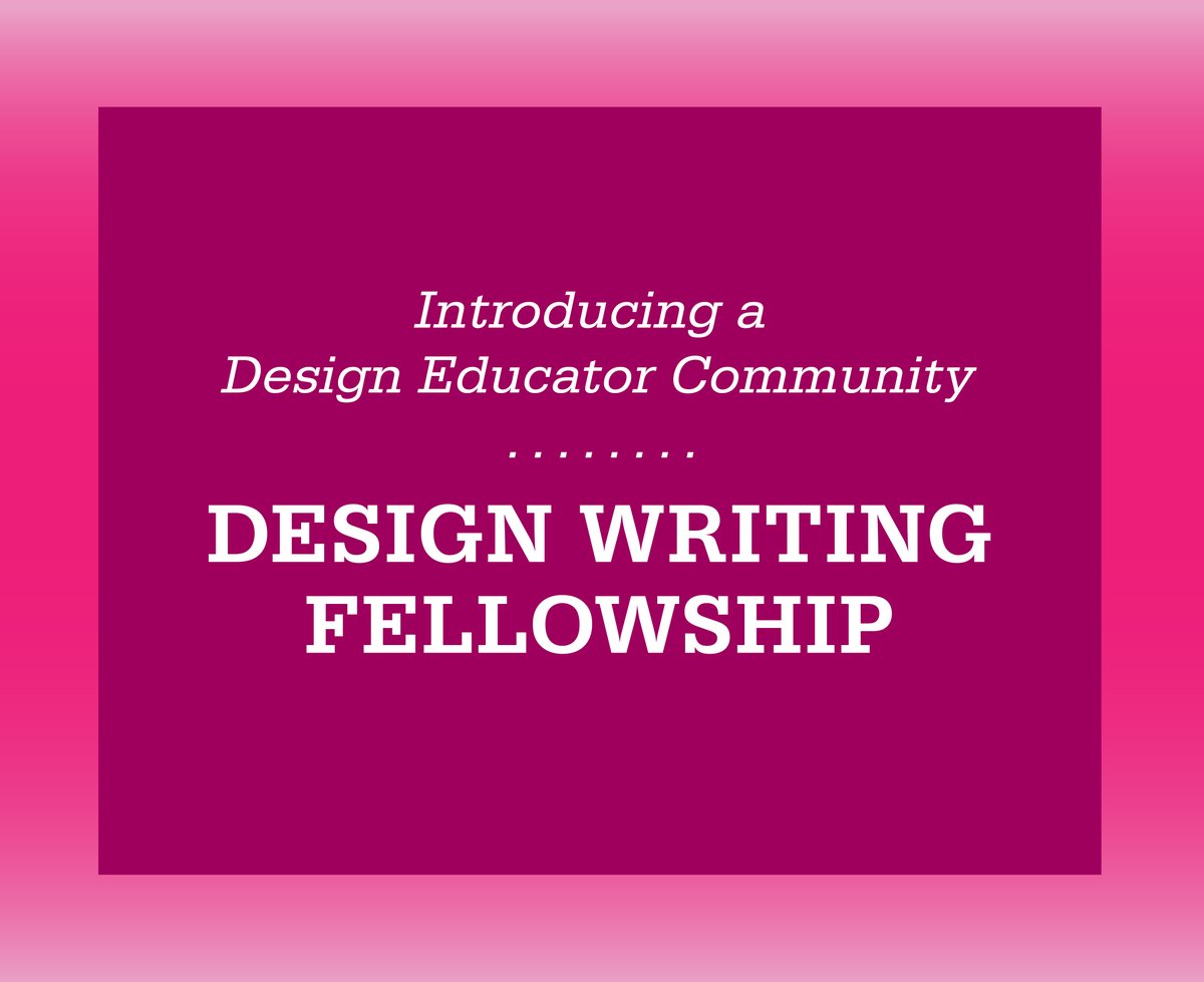 aigadec's tweet image. The DEC Steering Committee will be seeking members from the DEC community to participate in a DEC Design Writing Fellowship beginning in January 2022. Application details will be shared in the November newsletter.

#aigadec #designwriting #designeducators