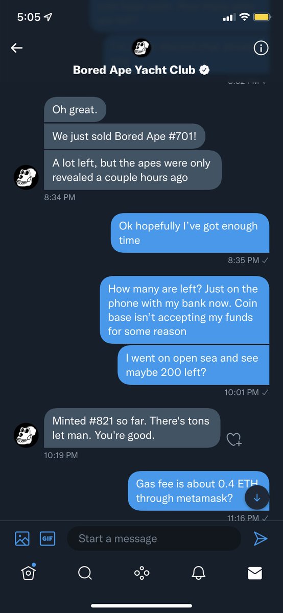 Adam_Sharvit's tweet photo. @BoredApeYC thinking about this conversation from back on April 30 and crying rn. My life would’ve been changed forever 😭😭😭 @pranksy cleaned them out https://t.co/ZzCgsuxIZO