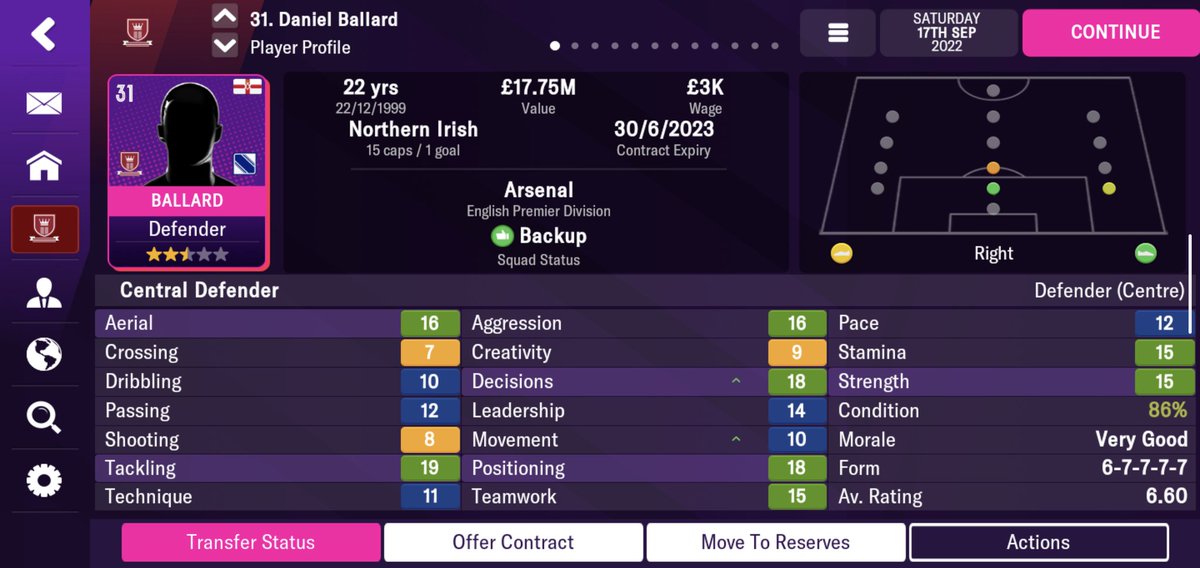 Hughesy118's tweet photo. @dg_ballard - absolute baller in FM22. Only on second season. Should really up your wage packet! Lead the line from the first season and currently vice captain. https://t.co/wx7O9LDuA6