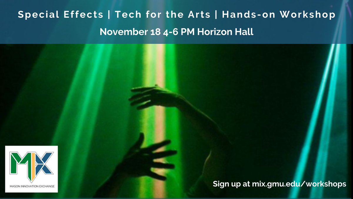 Mason Innovation Exchange (@mixatmason) on Twitter photo Interested in learning how to add lights, sound, or movement to your project? This hands-on workshop will teach you how to make your projects light up, move, or make noise! Register here: loom.ly/xmGcb_g <a href="/GeorgeMasonU/">George Mason University</a>
#tech #themix #theater Interested in learning how to add lights, sound, or movement to your project? This hands-on workshop will teach you how to make your projects light up, move, or make noise! Register here: loom.ly/xmGcb_g <a href="/GeorgeMasonU/">George Mason University</a>
#tech #themix #theater