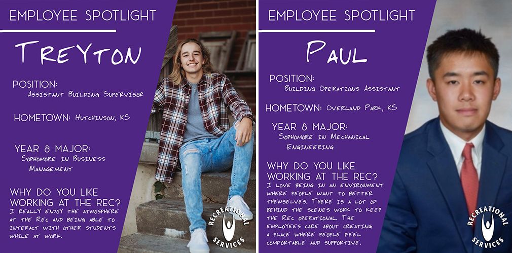 KStateRec's tweet photo. Look at our student employees! Treyton and Paul help keep the Recreational Complex up and running π #recservices #kstate https://t.co/bqJtFjWy1y