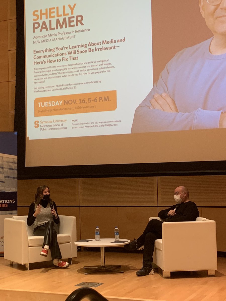 NewhouseSU's tweet photo. When asked in the 90’s what the goal of the Emmy Organization’s Advanced Media Committee was, @ShellyPalmer said, “The goal is the same as the American Heart Association…to be out of business,” due to the continuous expansion of media technology. #CommsLeaders https://t.co/I0F3kFECAo