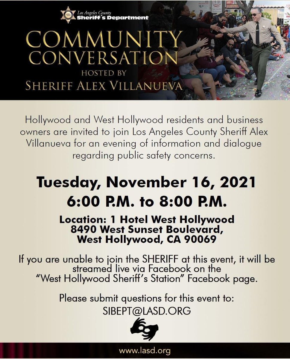 No safe spaces for cops! Find the sheriff in WeHo tonight at 6pm, make sure he hears 'public safety concerns' about the sheriff gangs murdering people in our communities! The cops themselves are a public safety concern. #ReimaginePublicSafety  #VillanuevaMustGo