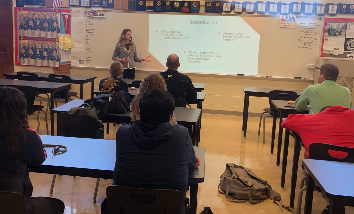 botkinsffa's tweet photo. Each student in the Business Management class was challenged to start a new business and write a Business Plan. Today the top 4 Business Plans were presented to a panel of judges with Ava Egbert winning with her idea of starting an Equine training and boarding business. https://t.co/wCVbeyiAVx