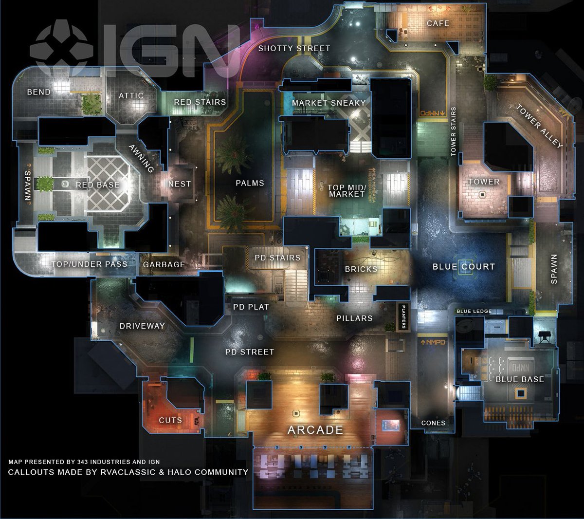 Callouts for the map "Streets" for #HaloInfinite, now just waiting on a top down for Aquarius