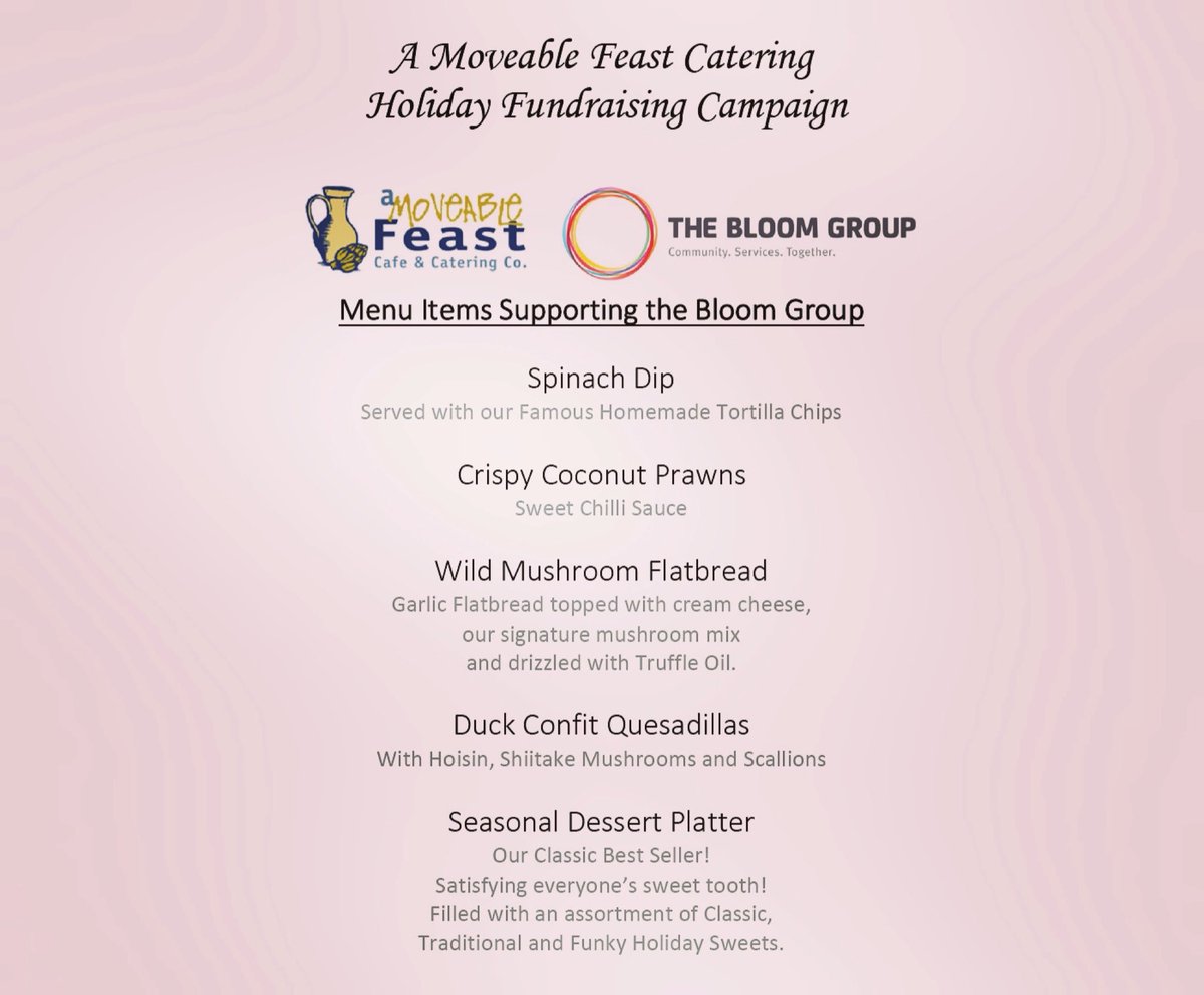 Our Holiday Campaign Menu supporting #thebloomgroup #holidaycatering #helpingthoseinneed #womensshelter thebloomgroup.org