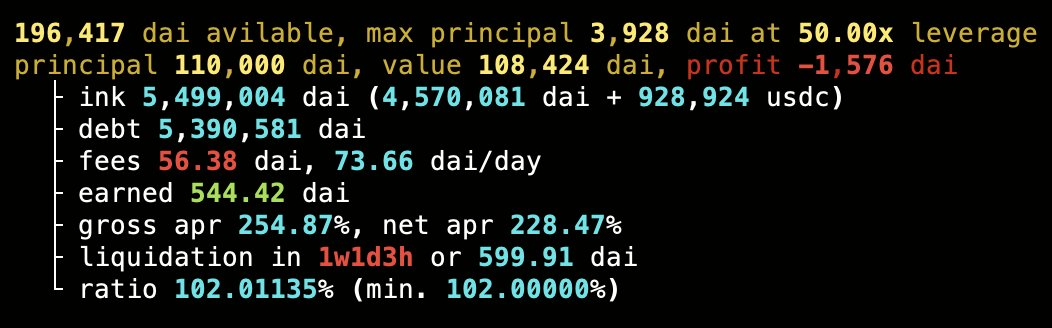 banteg's tweet photo. Measuring 228% APR on DAI right now. https://t.co/0n0ZxKZcjp