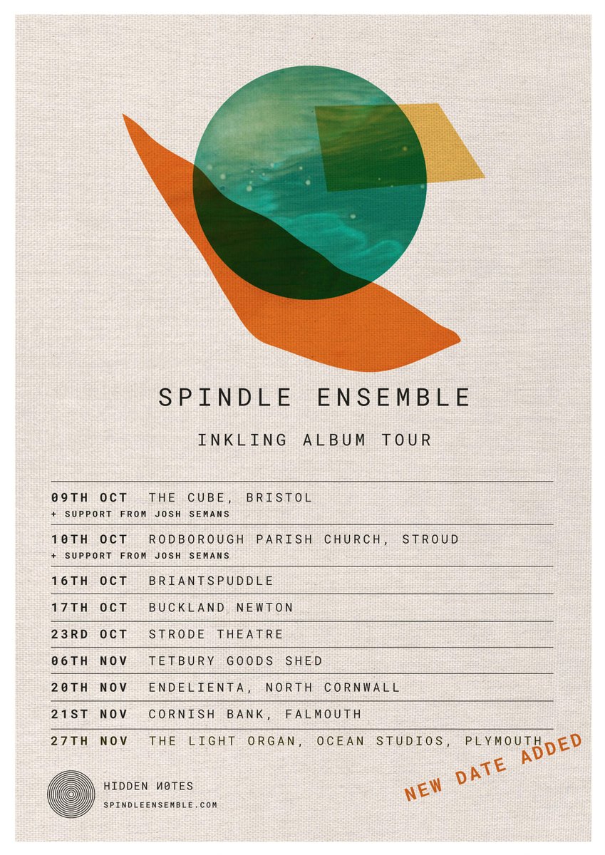 HiddenNotes_'s tweet photo. Just three dates left on the @SpindleEnsemble 2021 Inkling tour!
20.11 @EndelientaNews - North Cornwall
21.11 The Cornish Bank - Falmouth
27.11 The Light Organ, Ocean Studios, Plymouth @illuminateLF
#spindleensemble #hiddennotesrecords #inkling https://t.co/JuKEdVgIf6