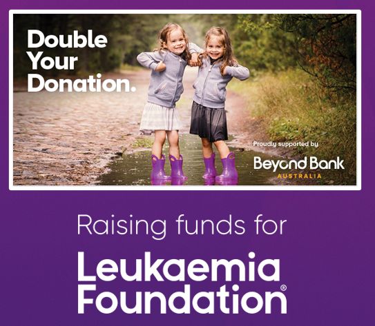 LeukaemiaAus's tweet photo. Bank on doubling your impact for people with #bloodcancer! When you select the Leukaemia Foundation in @BeyondBank's Double Donation fundraising today your gift will have twice the impact for the 50 Aussies every day, who receive a blood cancer diagnosis! https://t.co/uZ7E4n0Dqa https://t.co/xNpAMFR1Ub