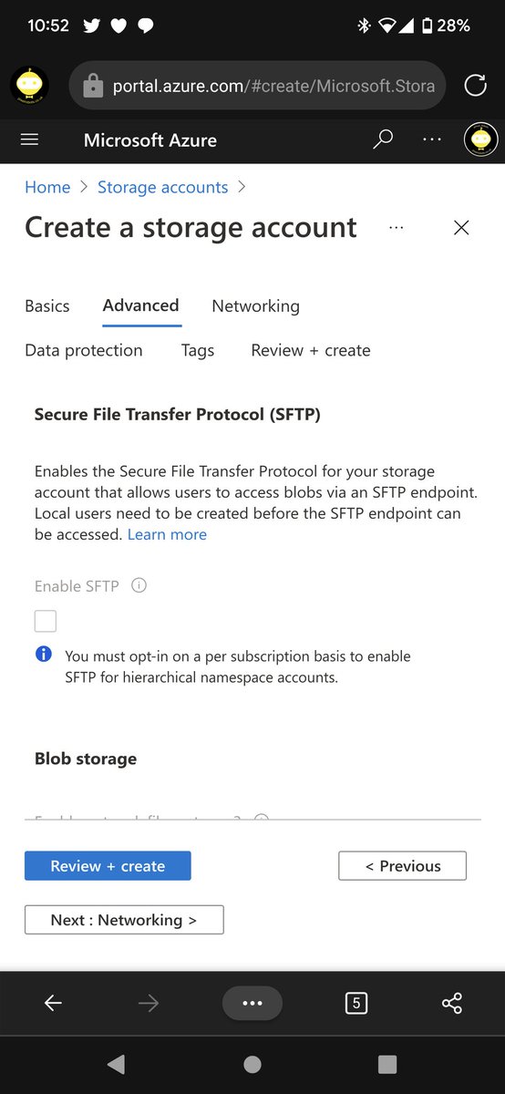 Pixel_Robots's tweet photo. Oh... What's this?  SFTP built into a storage account? About time! 

#CloudFamily #Azure https://t.co/bE7C1vTJ2V
