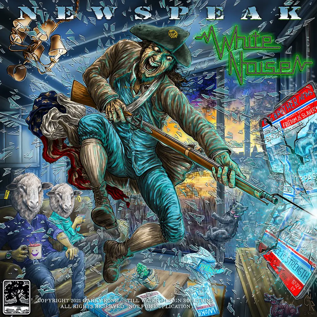 RoneSwds's tweet photo. 'Newspeak' -- album artwork created for White Noise ::: Tasked with developing a visual image to accompany a song that had already been written and recorded (for the most part). #garryrone #patriot #newspeak #albumart #albumcover #albumartwork #stillwater https://t.co/JUa8ZcB7XM