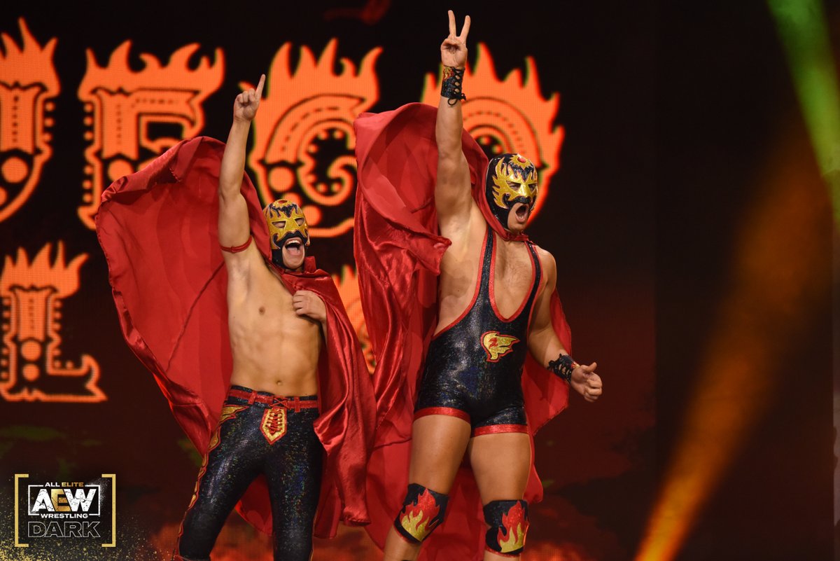 AEW's tweet photo. Can @FuegoDelSol &amp; #Fuego2 continue their winning ways? #TooFastTooFuego are in tag team action on #AEWDark NOW: https://t.co/kRflaLu5EM https://t.co/3y0ZwyDomw