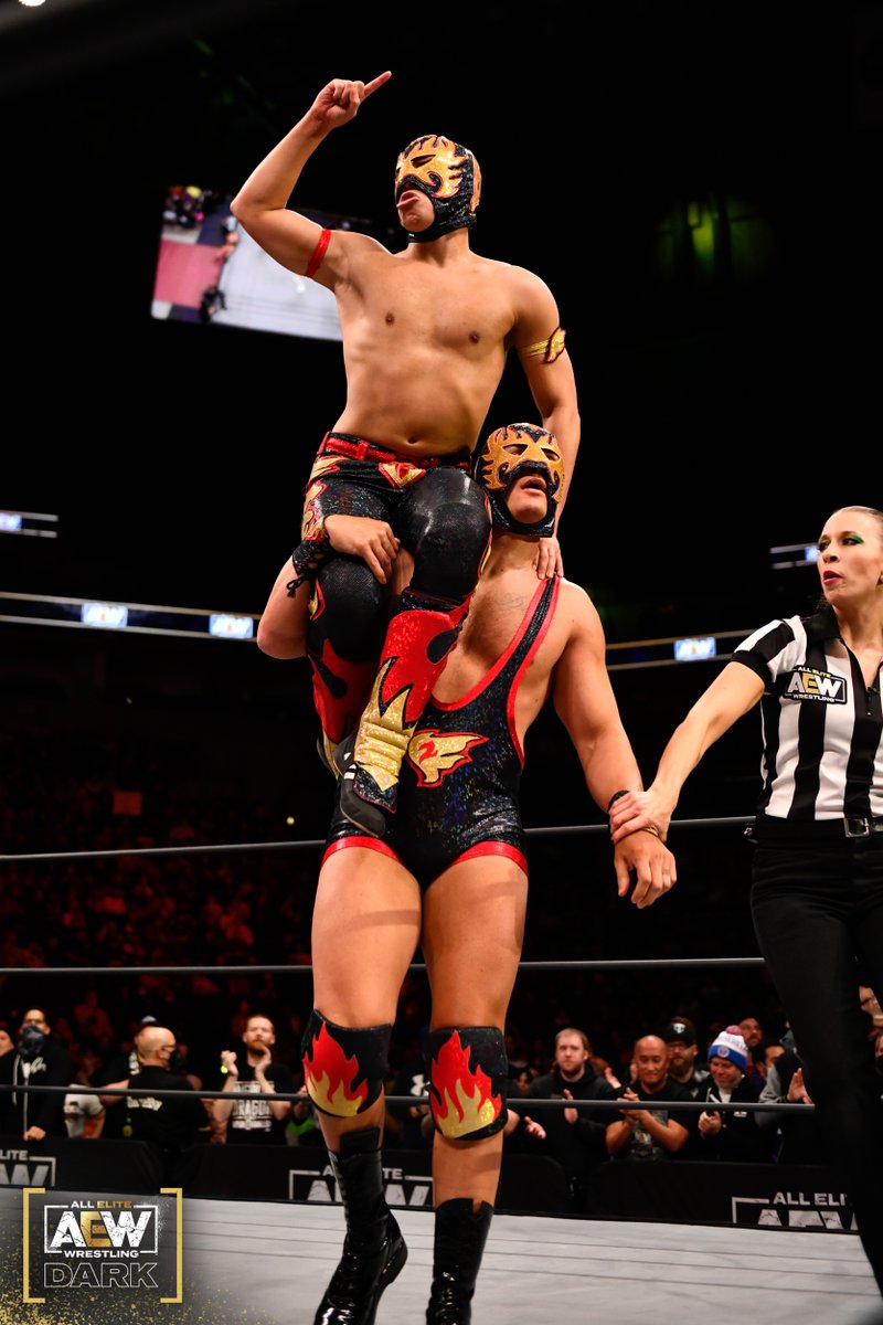 AEW's tweet photo. .@FuegoDelSol &amp; #Fuego2 are a mysterious team, but #TooFastTooFuego stay HOT! Watch #AEWDark NOW: https://t.co/kRflaLLH3m https://t.co/Eupu3jTFP5