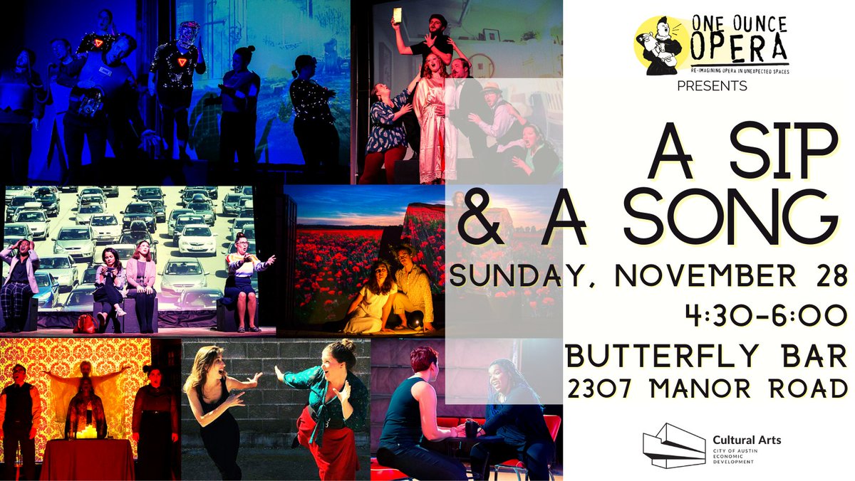 What better way to wrap up your Thanksgiving weekend - come relax with us on the 28th!
🌸🍝🍷🥃🍸🍺

FREE. Info here-->oneounceopera.com/events/a-sip-a…

#meetopera #freeconcert #austintx #Casual #opera
