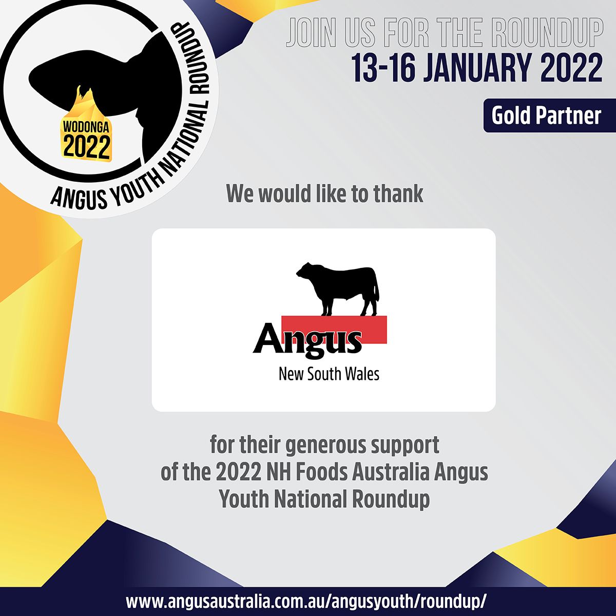 angusyouthaus's tweet photo. Thank you to our Gold Partner for the 2021 NH Foods Australia Angus Youth National Roundup, Angus New South Wales. Your support is greatly appreciated! 
#AngusYouth #Youthinag #AYRoundup https://t.co/W1vnTAgQ3j