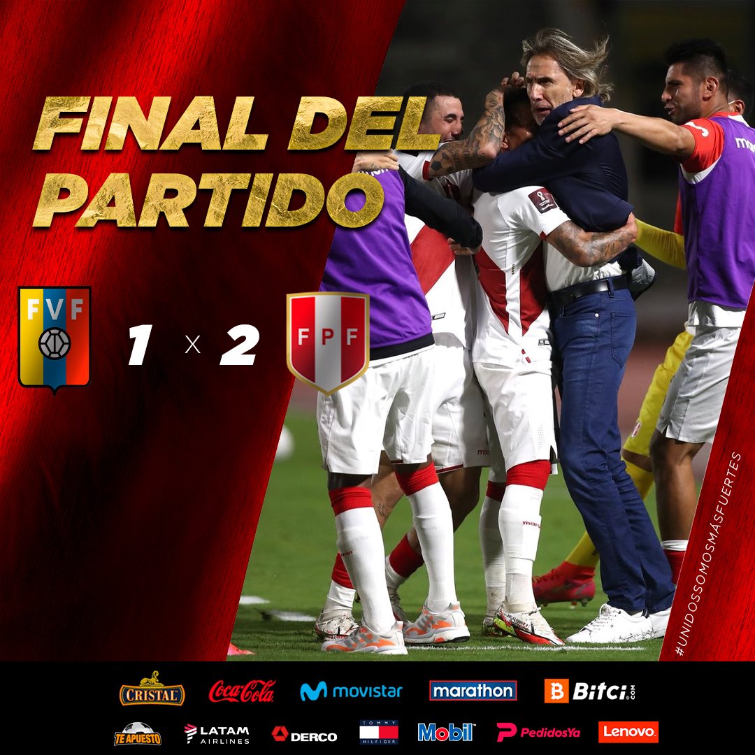 SeleccionPeru's tweet photo. ¡3️⃣ puntos claves de visita! 👏🏻👏🏻👏🏻

Nuestra @SeleccionPeru 🇵🇪 se impuso 2-1 a @SeleVinotinto 🇻🇪 y vuelve a celebrar una victoria en la ciudad de Caracas tras 24 años.

⚽️ Gianluca Lapadula (17')
⚽️ Christian Cueva (65')

#UnidosSomosMásFuertes
#ArribaPerú 💪🏻 https://t.co/b30CitNTc7