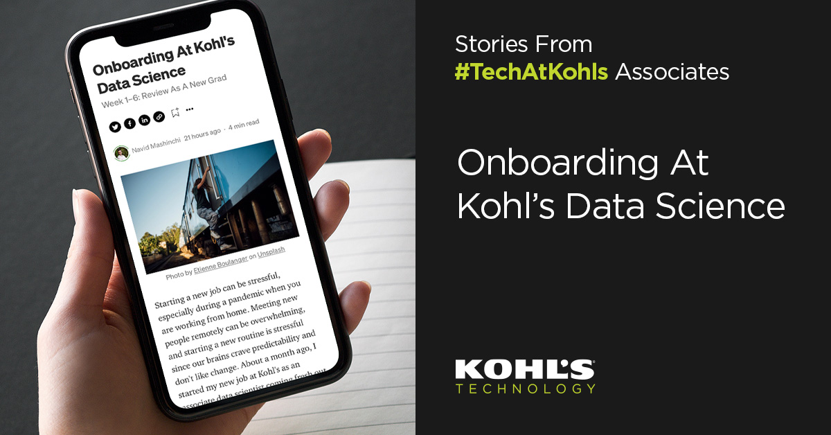 KohlsCareers's tweet photo. Meet Navid M., Associate Data Scientist in @Kohls Technology. Read as he shares a look at onboarding at Kohl’s #DataScience >> https://t.co/pMlKN8Q5fz
We’re hiring, join our #TechAtKohls team! https://t.co/Yq9szc1DfX https://t.co/tQkRRd6sg8
