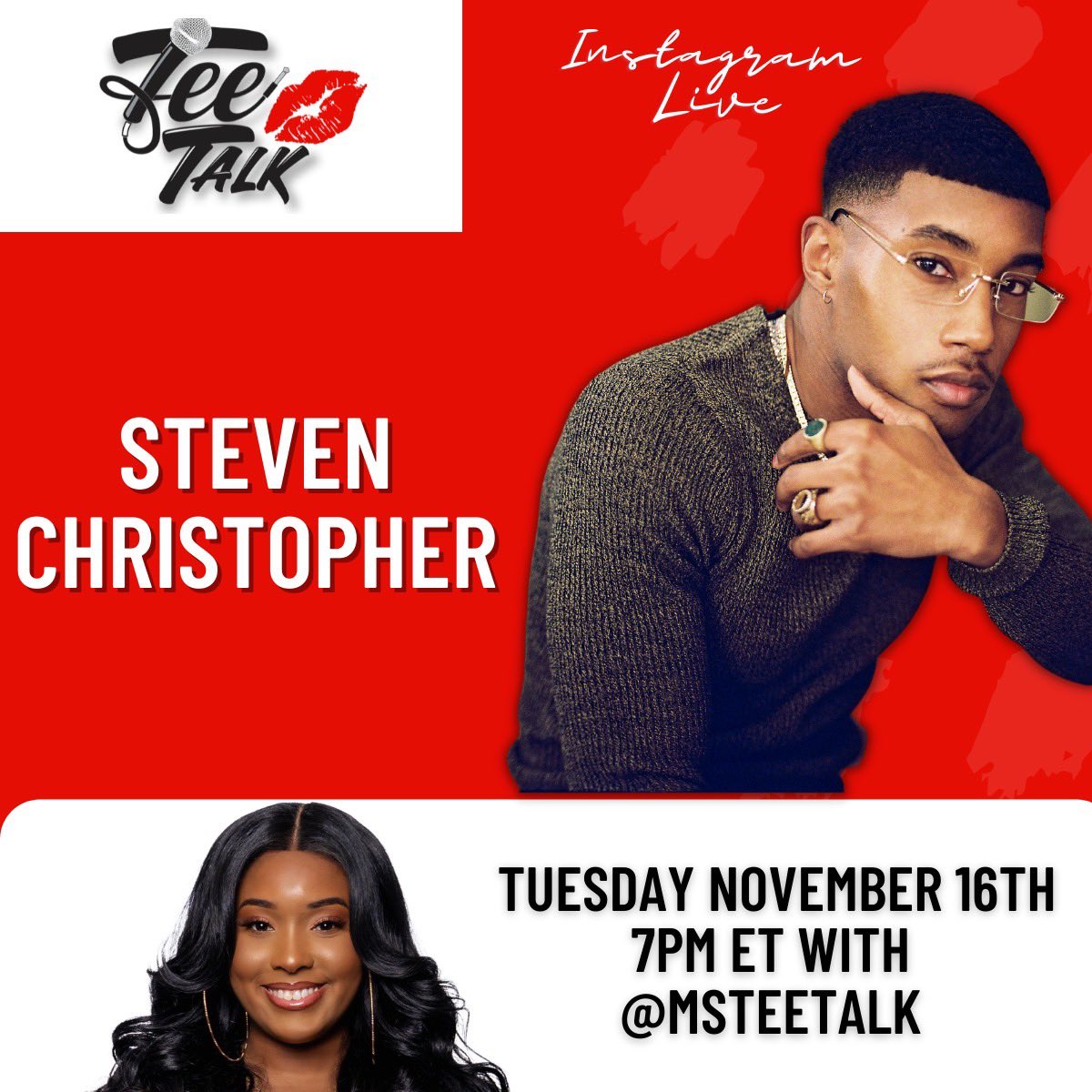 UrbanFierce's tweet image. TODAY - Tuesday, November 16th @ 7PM EST: @STVNCHRS chats with @MsTeeTalk, Tune In 🎤 #StevenChristopher #TeeTalk #UrbanFierce #UrbanFierceGroup #WeAreUrbanFiercet
