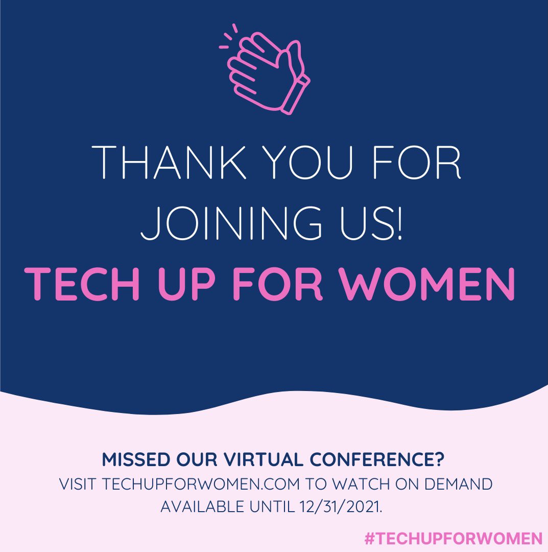 techupforwomen's tweet photo. That’s a wrap on Tech Up For Women 2021! Thank you to everyone who joined us today and another huge thank you to all of our AMAZING speakers! Missed it? Visit https://t.co/j4kYVmx8bw to watch it demand until 12/31! 👩‍💻💙

#techupforwomen #techupforwomenconference⁠ #womenintech https://t.co/Dh5wmy8gjz