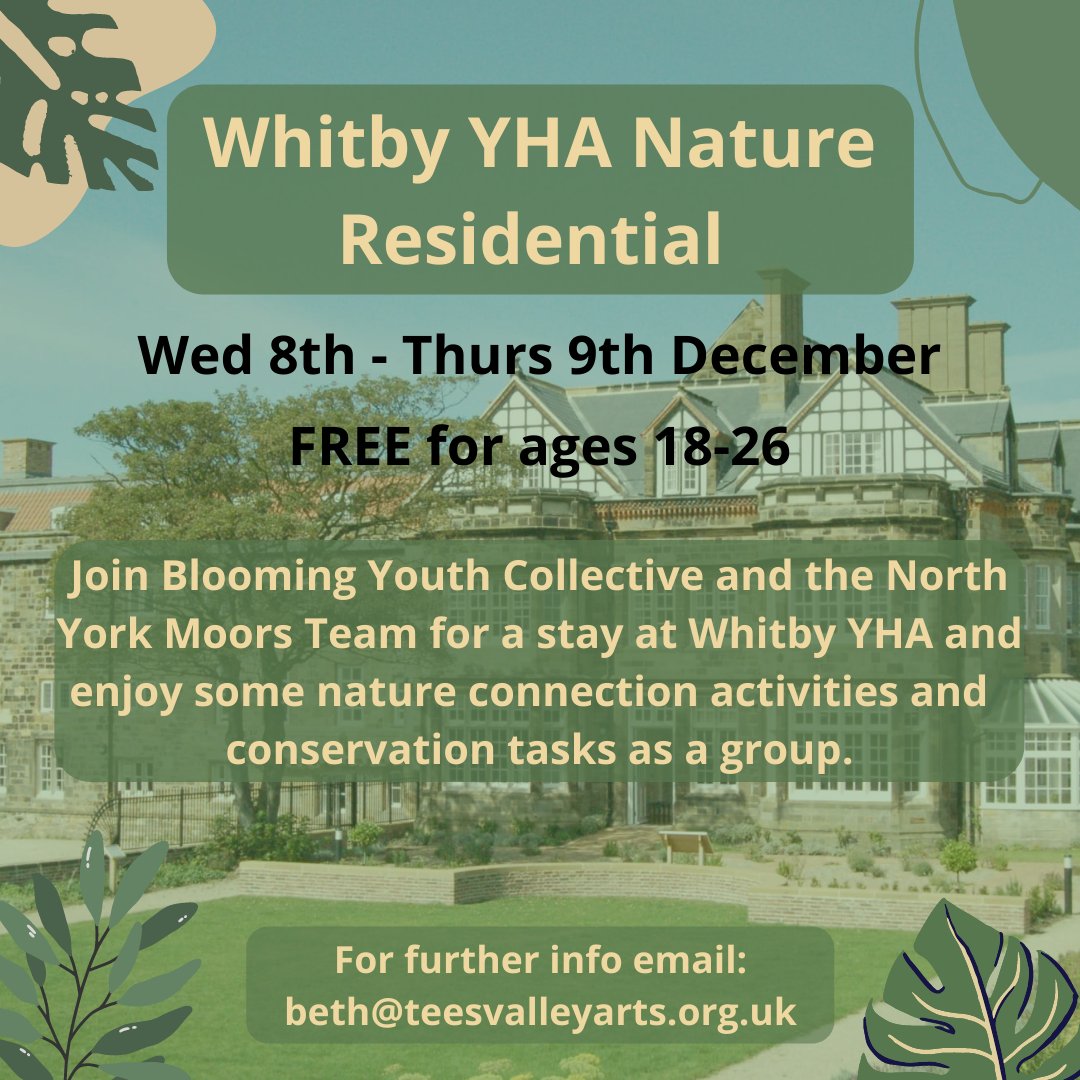 🌿We still have spaces to join 'Blooming Youth Collective' on our FREE trip to Whitby Youth Hostel with the North York Moors team.🌿
🍂All food, activities and transport is provided.🍂
🌠Includes a FREE trip to Whitby Abbey.🌠
🌳ANYONE 18-25 WELCOME!🌳