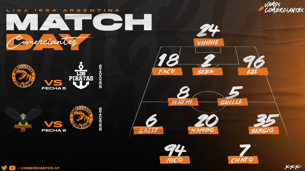 COMERCIANTESeSp's tweet image. 📢 ¡Noche de fútbol virtual! ⚽️🎮

🏆 #IESATercera //@IESAFIFAar

🆚️ @LosPiratasFIFA
🗓 Fecha 5
⏰ 23:00 Hrs

🆚️ @ZaranogozaFc
🗓 Fecha 6
⏰ 23:30 Hrs

#FIFA22 
🟠⚫💪🏻💪🏻💪🏻