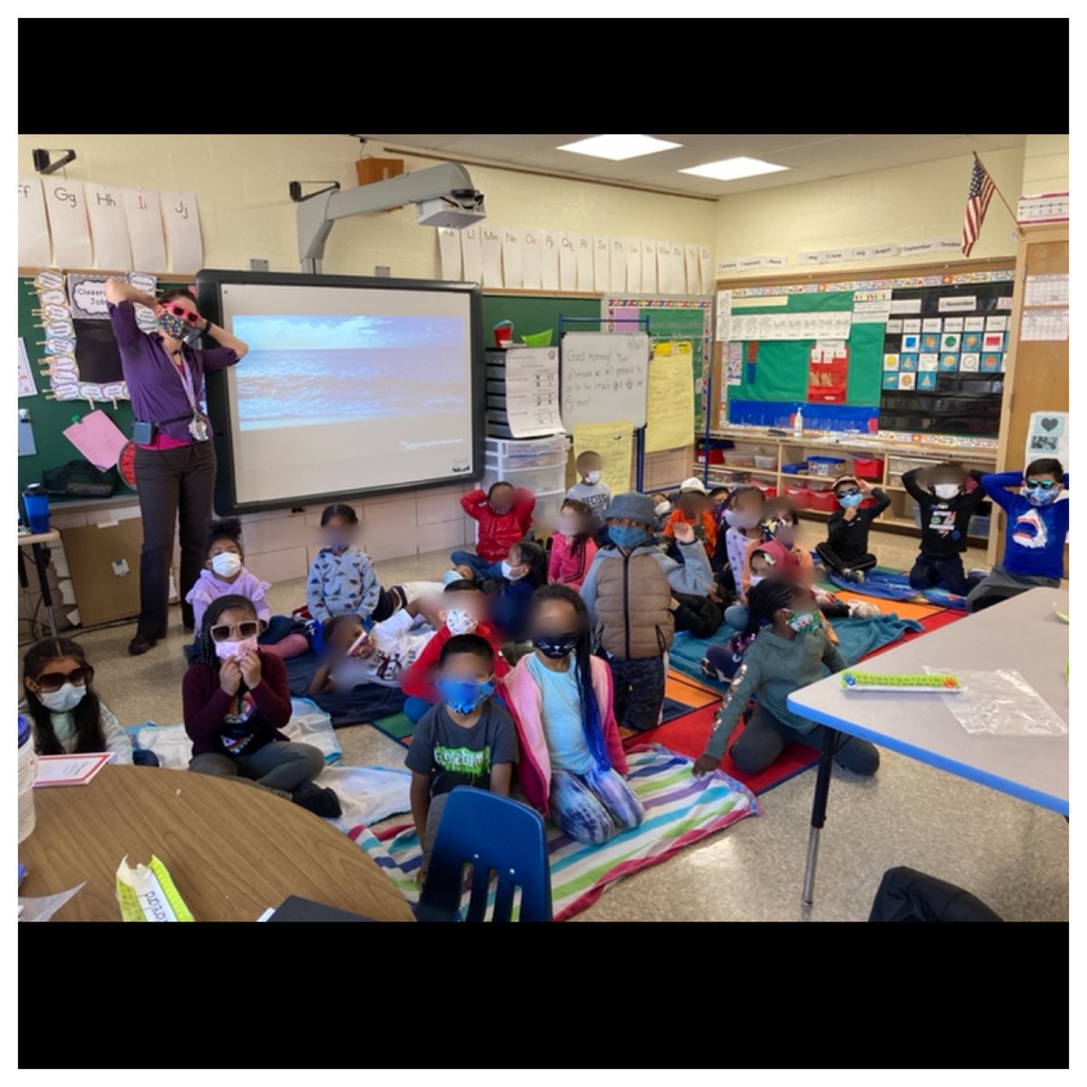 What do we do when we read a story about a beach? We sit our towels with a hat and sunglasses on while we listen to it! W/relaxing waves in the background, we had a fun mini trip!😎💜#WeAreFeatherbedLane #ReadingTransformation #UseYourImagination #kindergarten