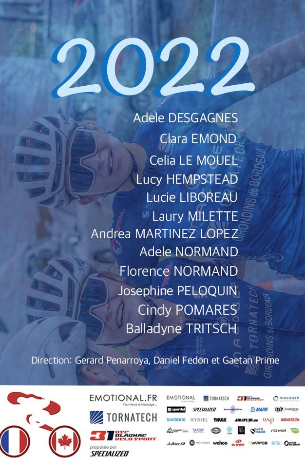 Il est maintenant temps d’annoncer l’effectif de l’équipe 2022. 

Alliant tous types de coureuses, la formation 2022 sera très complète et cohérente, capable de compétitionner sur n’importe quel terrain. 

La voici: 💙🦉😎