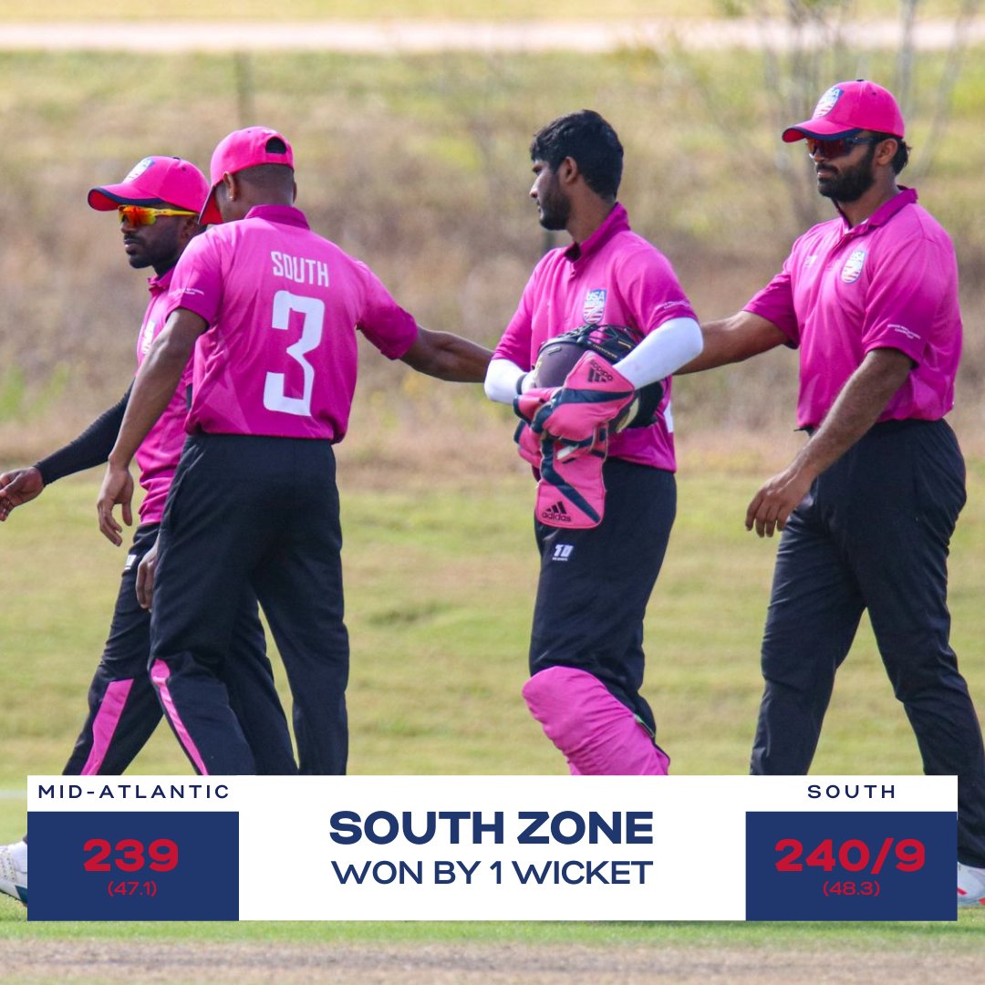 usacricket's tweet photo. 🏏RESULT: THEY'VE DONE IT!! The South Zone won by 1 wicket against the Mid-Atlantic Zone!

Evroy Dyer finishes off the win, ending his innings 56*(56) 👏👏👏

#WeAreUSACricket🇺🇸 https://t.co/iAybTrotuC