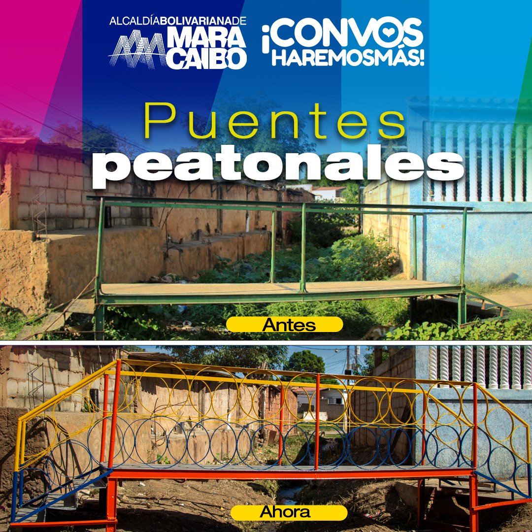 DPublicos's tweet photo. En la parroquia Cristo de Aranza, cuatro puentes peatonales han sido recuperados y rehabilitados para toda la ciudadanía. Ahora 2 de los puentes están completamente renovados y en uso de los vecinos. ¡Cruzá seguro! Maracaibo está cambiando. 
¡Con Vos haremos más!
@willy_casanova https://t.co/3Ee6AJi7S3