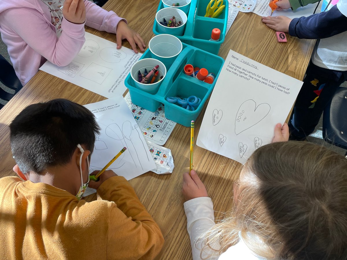 Kindergartners shared their thinking and strategies with one another as they solved a story problem. #TuckahoeRocks