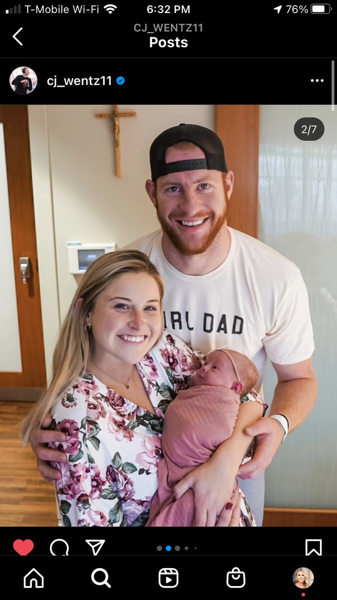 Carson Wentz announces the birth of daughter Hudson Rose via his Instagram. A proud #GirlDad, Carson says, "Can't wait for you and your big sis to run the World - or at least my World" as baby Hudson joins big sister Hadley.

Carson adds wife Madison "was an absolute champ."