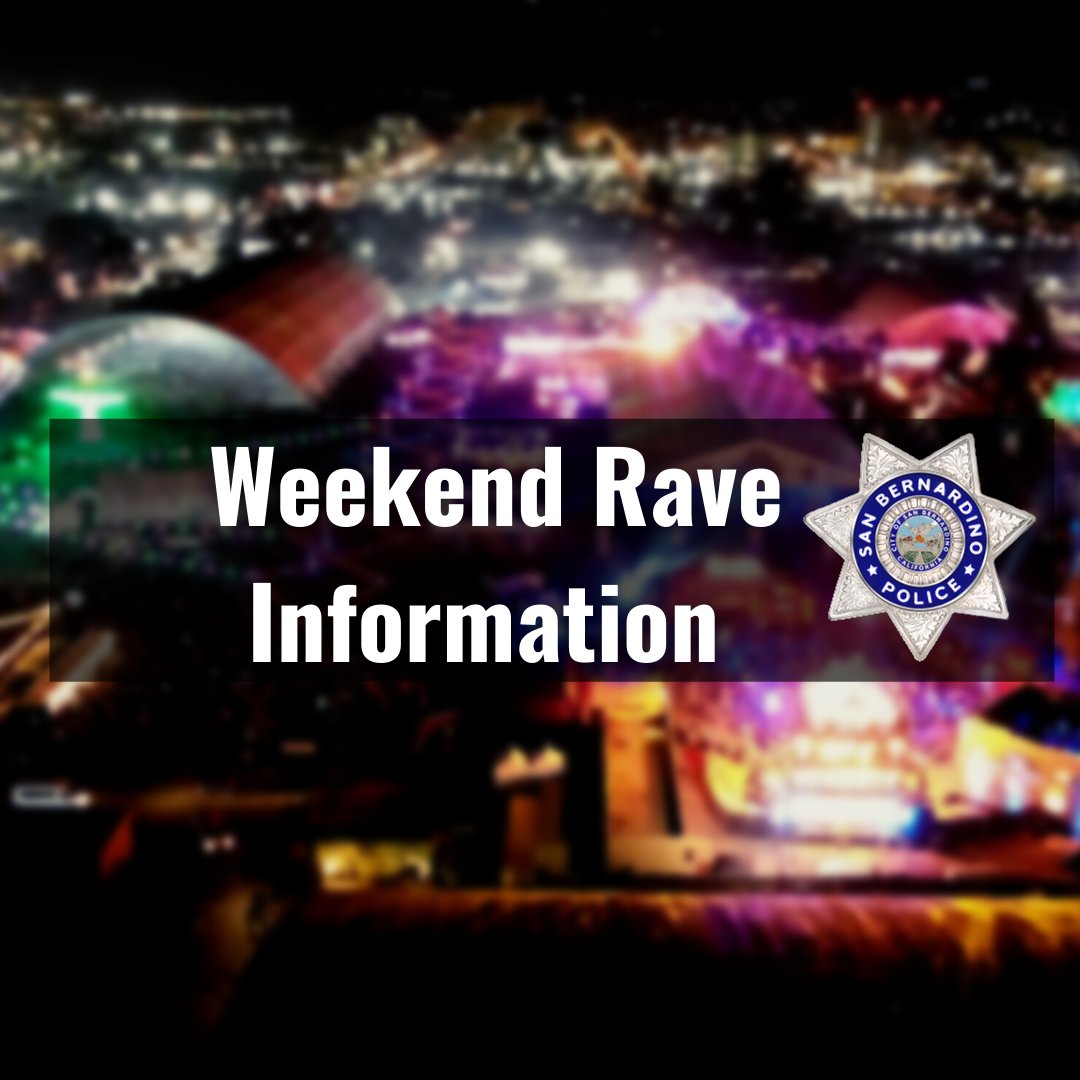 SanBernardinoPD's tweet photo. WEEKEND RAVE INFORMATION 🚨

The National Orange Show Event Center located at 689 S E St, San Bernardino, will be having an event this weekend Friday, November 19th and Saturday, November 20th, from 4pm to 2am. https://t.co/q3VKvi0Qpg