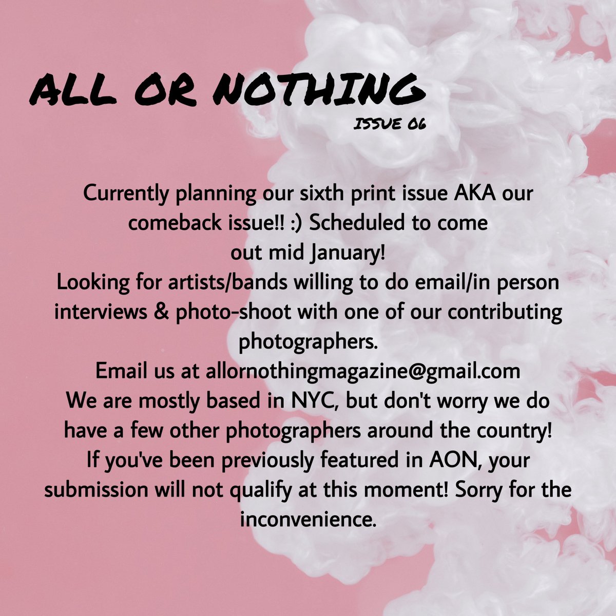 AllorNothingMag's tweet photo. Hi there! https://t.co/ndEJQBOrzW