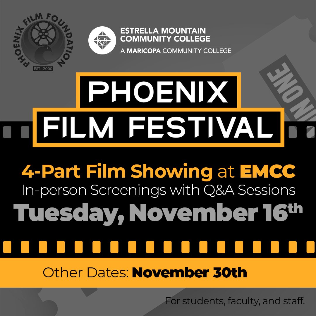 Tonight's film screening is "This World Alone," presented at 6 P.M. in the <a href="/emcc_pac/">EMCC PAC</a>.

Followed by a Q&amp;A with Director Jordan Noel right after.

Don't miss out on film 3 of EMCC's partnership with @PhoenixFilmFest.

Visit 👉 estrellamountain.edu/event/f21-phx-… for more details.