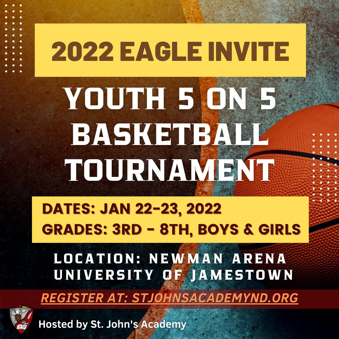 REGISTRATION for our Eagle Invite 2022  is now OPEN! Get your team together and sign up before spots are filled! More info on our website: stjohnsacademynd.org/youth-basketba…