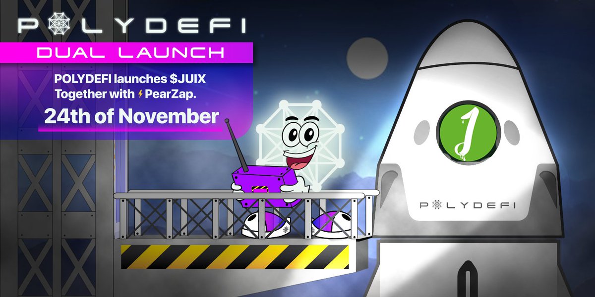 ATHena_DeFi's tweet photo. First IFO launch by @PolyDeFi together with @pearzap for their new #DEX token: $JUIX 🚀
The #IFO will be hosted on both the #PearZap and #PolyDeFi platform on Nov. 24th! 🔥
Read more about #JUIX here:
https://t.co/WjpK5WcNiq
💬https://t.co/0cJv84VCUb
🌐https://t.co/HJDJsGXhG1 https://t.co/4OwM6pZPe5