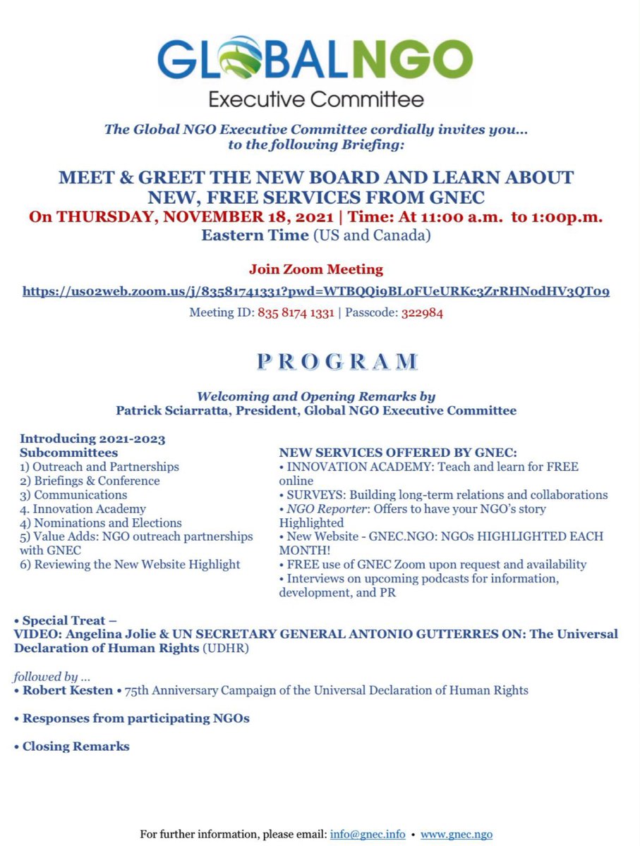 way_hq's tweet photo. Join us for the Meet and Greet event and learn about the new and free services that the Global NGO Executive Committee (GNEC) is offering! This Thursday, on 18 November 2021 from 11.00 - 13.00 hours EST. #NGOsAtUN #GNEC #upcomingevents #takepart @NGOsAtUN @Ediola_81 @UNDGC_CSO https://t.co/YsZqAb0lNt