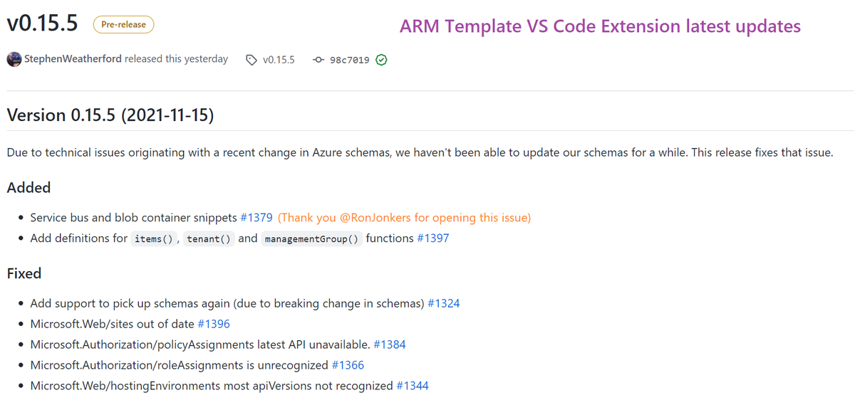 satya_vel's tweet photo. Updates shipped for the #ARMTemplates VS Code extension. Thank you @RonJonkers for reporting a few issues that we were able to address. Release notes: https://t.co/tmlnER4EyU https://t.co/SwyazoIpCT