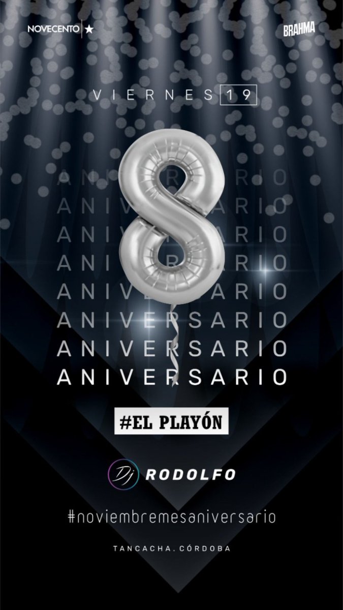 EllPlayon's tweet photo. Este 19 festejamos nuestro 8vo aniversario!!

Consegui tu anticipada con nuestros vendedores y veni a pasar una noche a pleno en #elplayon 

DJ @rodolfoeula 

FIESTA TODO EL AÑO 💣 https://t.co/xB6BACpKL1