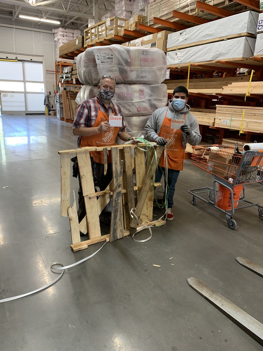THDShine's tweet photo. Bill and Eduardo took the time to restack insulation because the pallet it was on was unsafe to go overhead. Great job fellas! #safetytakeseveryone @rjredfield541 @Nick_Molinski @BenRainesHD @TedLucht https://t.co/UXL5dOPDnt