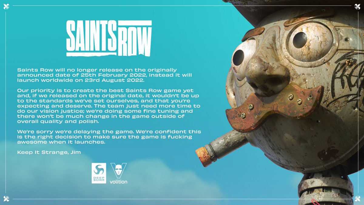 DSVolition's tweet photo. A Saints Row update from Jim Boone, Chief Creative Officer, Volition

Read More: https://t.co/orXEZcFI4g https://t.co/jXSz08IHEH