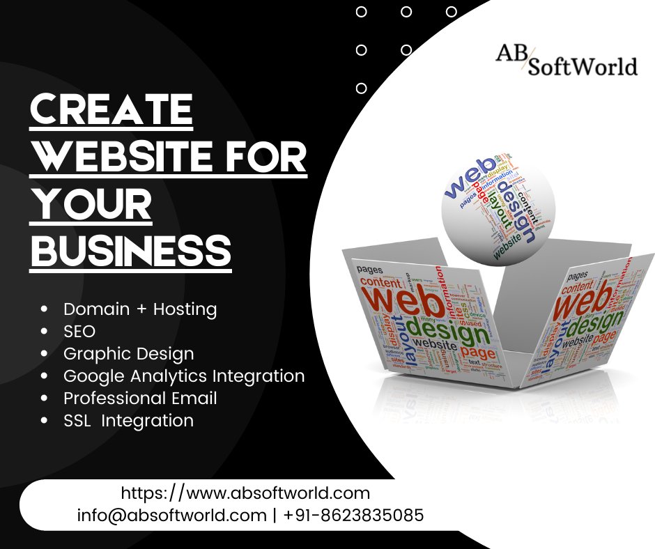 SoftworldAb's tweet photo. CREATE WEBSITE FOR YOUR BUSINESS.
 .Domain + Hosting
 .SEO
 .Graphic Design
 .Google Analytics Integration
 .Professional Email
 .SSL  Integration
For More Details Visit Us : https://t.co/4uxnQ23HX5
.
Ask For the Quote -
Contact Us : +91-8623835085
Email Us : info@absoftworld.com https://t.co/I7Xhy8LpSk
