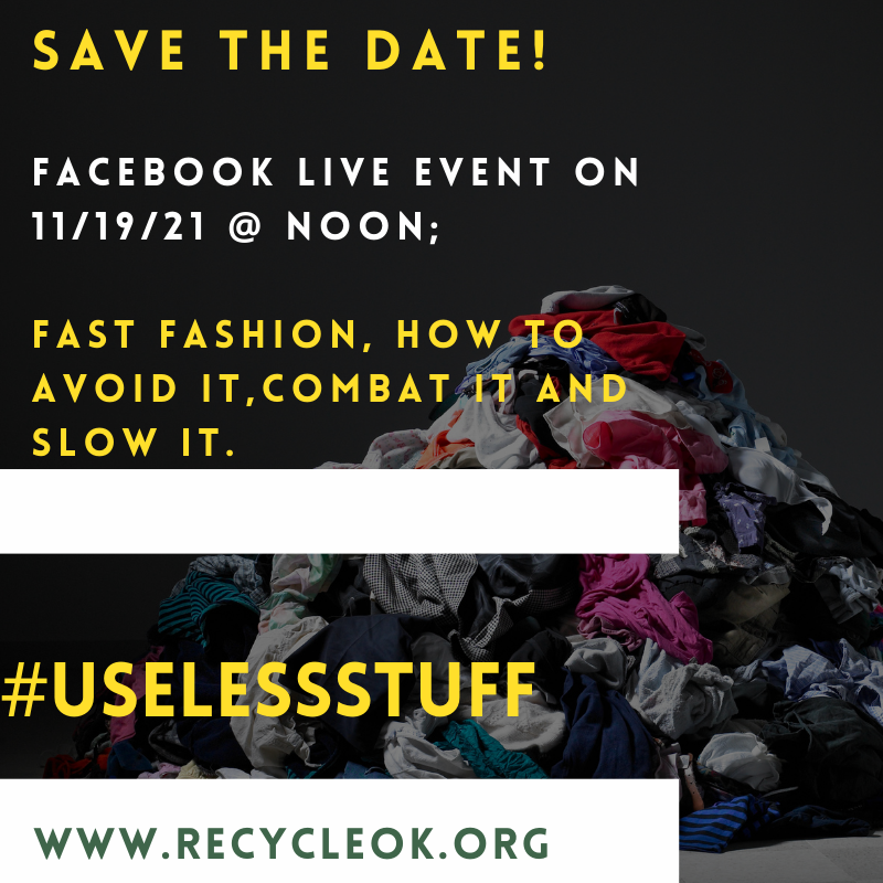 OKRecycling's tweet photo. Join us on Friday over on our FB for another hot topic discussion. #uselessstuff #fastfashion #slowfashion https://t.co/3jedyCVvxQ