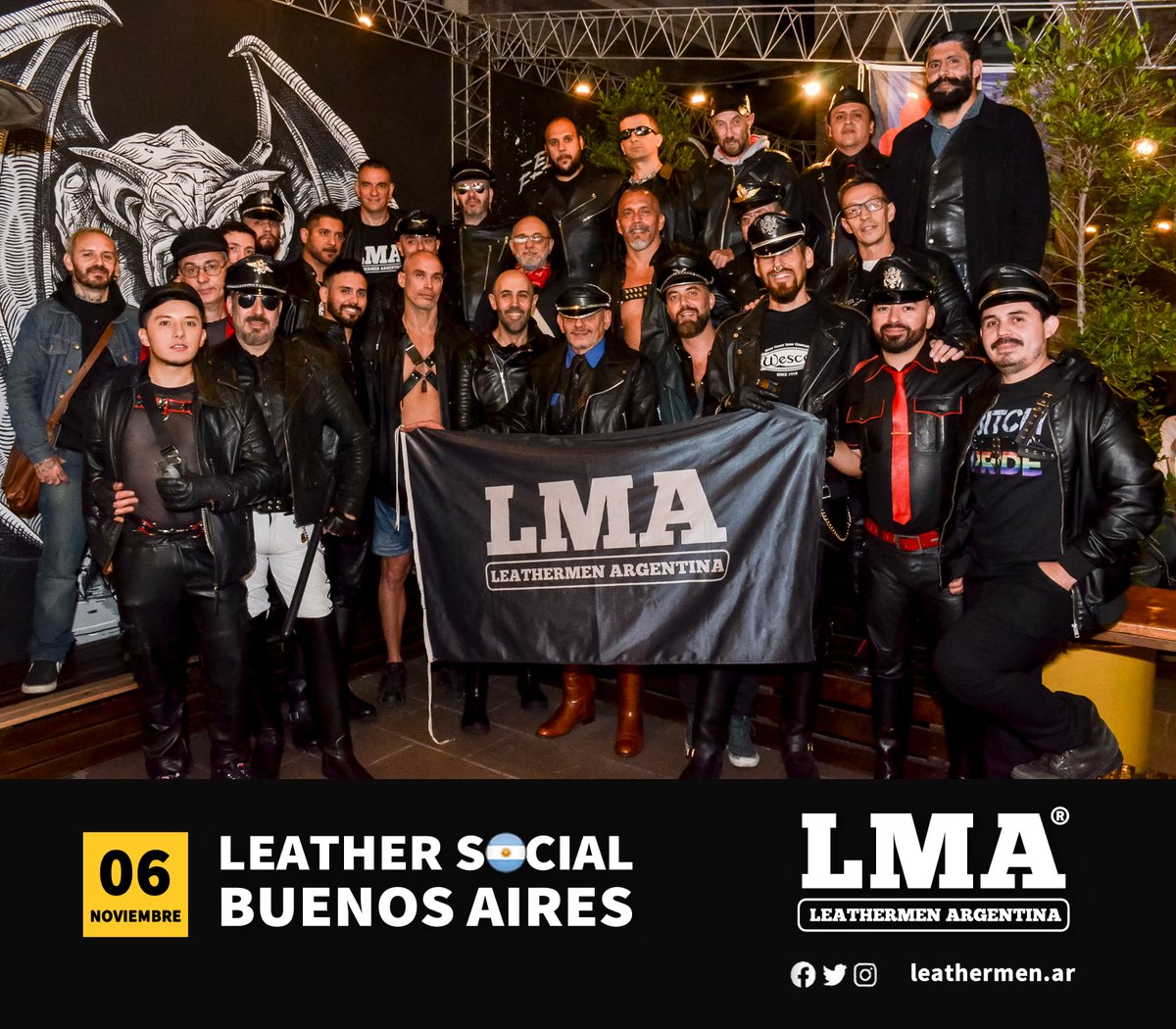 leathermen_ar's tweet photo. Foto grupal del encuentro Leather Social que se desarrolló el sábado 6 de noviembre de 2021 en la planta alta de On Tap Retiro (Marcelo T. De Alvear 834, CABA). Los esperamos en nuestro próximo encuentro el sábado 11 de diciembre en el mismo bar. https://t.co/EK90lnZyoq