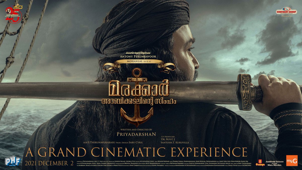 Mohanlal's tweet photo. #MarakkarArabikadalinteSimham, the historic tale that's coming to you on December 2, 2021!

@priyadarshandir @SunielVShetty #PrabhuGaneshan 
@sabucyril @DOP_Tirru @akarjunofficial @ManjuWarrier4 @impranavlal @kalyanipriyan
 @KeerthyOfficial @antonypbvr @aashirvadcine https://t.co/FEO1Nh5olp