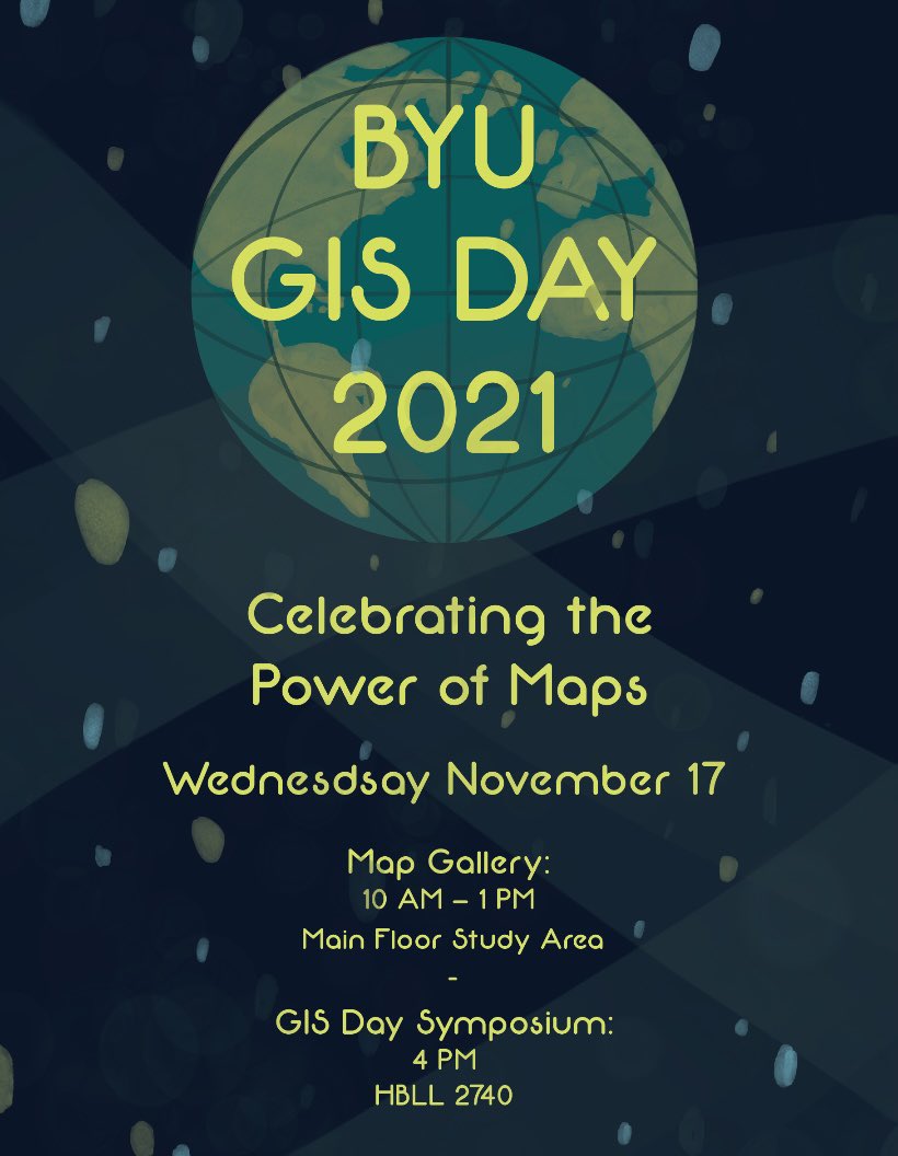 gomez_trs's tweet photo. Don’t miss our #GISday2021 celebration tomorrow at the @byu_hbll. Swing by the map gallery or attend our GIS Symposium. We will have a couple of members of our campus community share their map successes and sorrows. 
You can also join on zoom: https://t.co/UOajoRfhnH https://t.co/YGAJCShZ6D