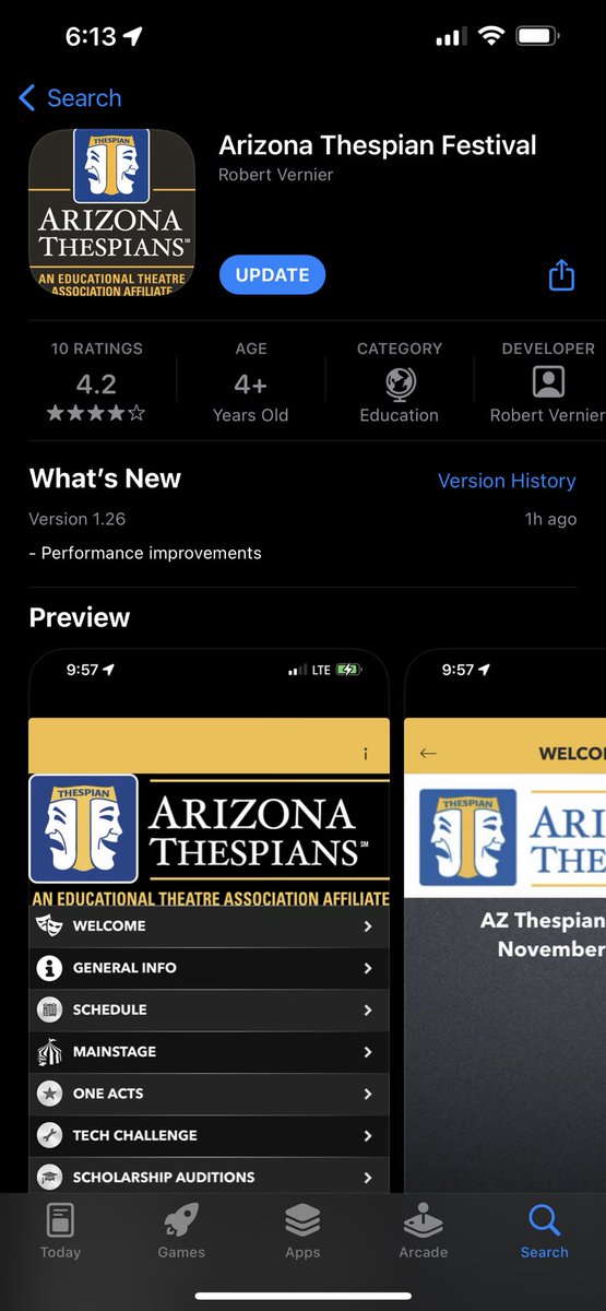 The news you have all been wairting for!! Our App is finally live in both the Apple and Google app stores!

Download it now and be ready for festival this week.

Android: bit.ly/AZThespians01 
Apple: bit.ly/AZThespians02