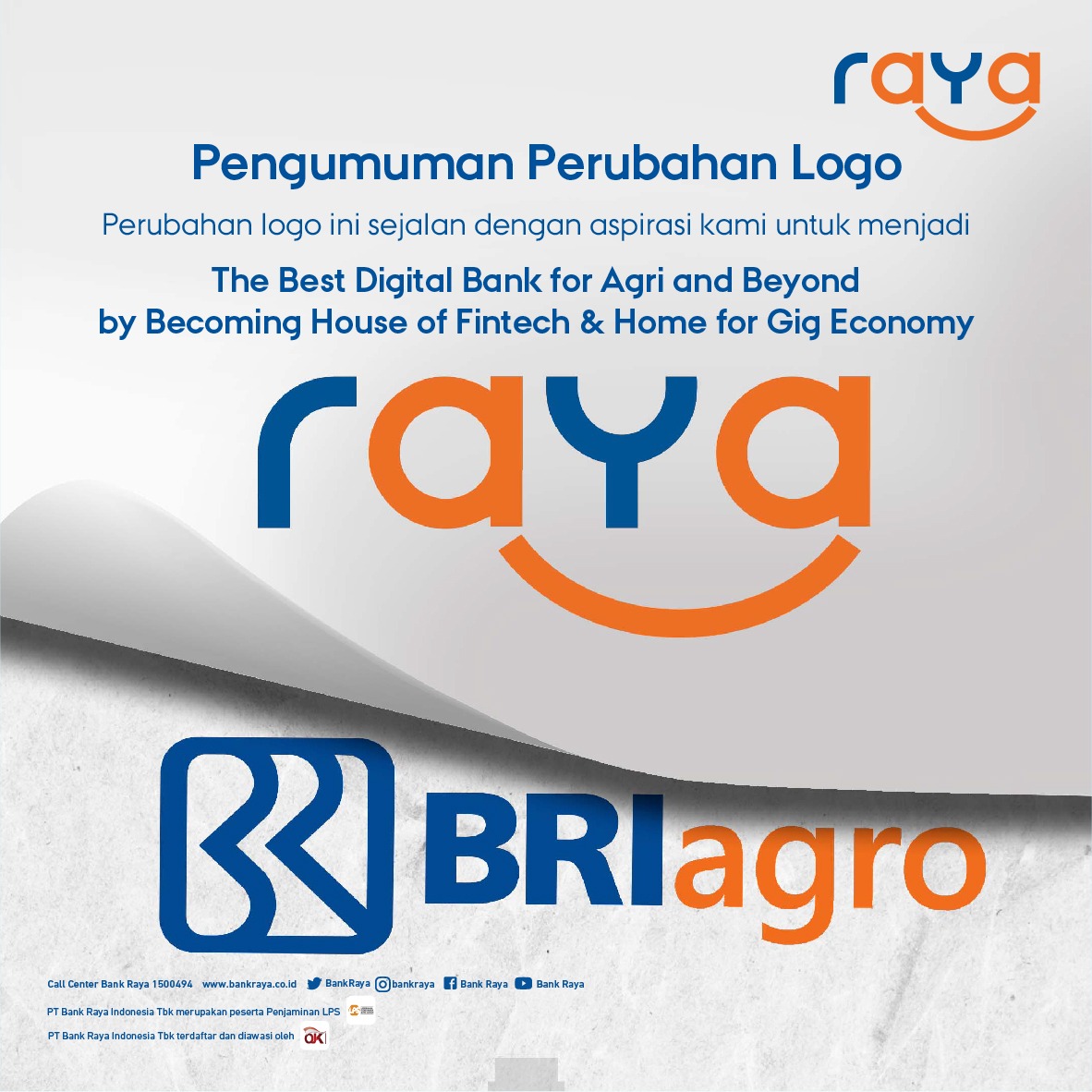 BankRaya's tweet photo. Sebagai komitmen transformasi untuk dapat melayani nasabah melalui layanan perbankan berbasis digital, kini perubahan logo telah resmi berubah dari BRI Agro menjadi Bank Raya.

#bankraya #for #gigeconomy #rayakanlah #rayainaja https://t.co/yCowYbCAgB