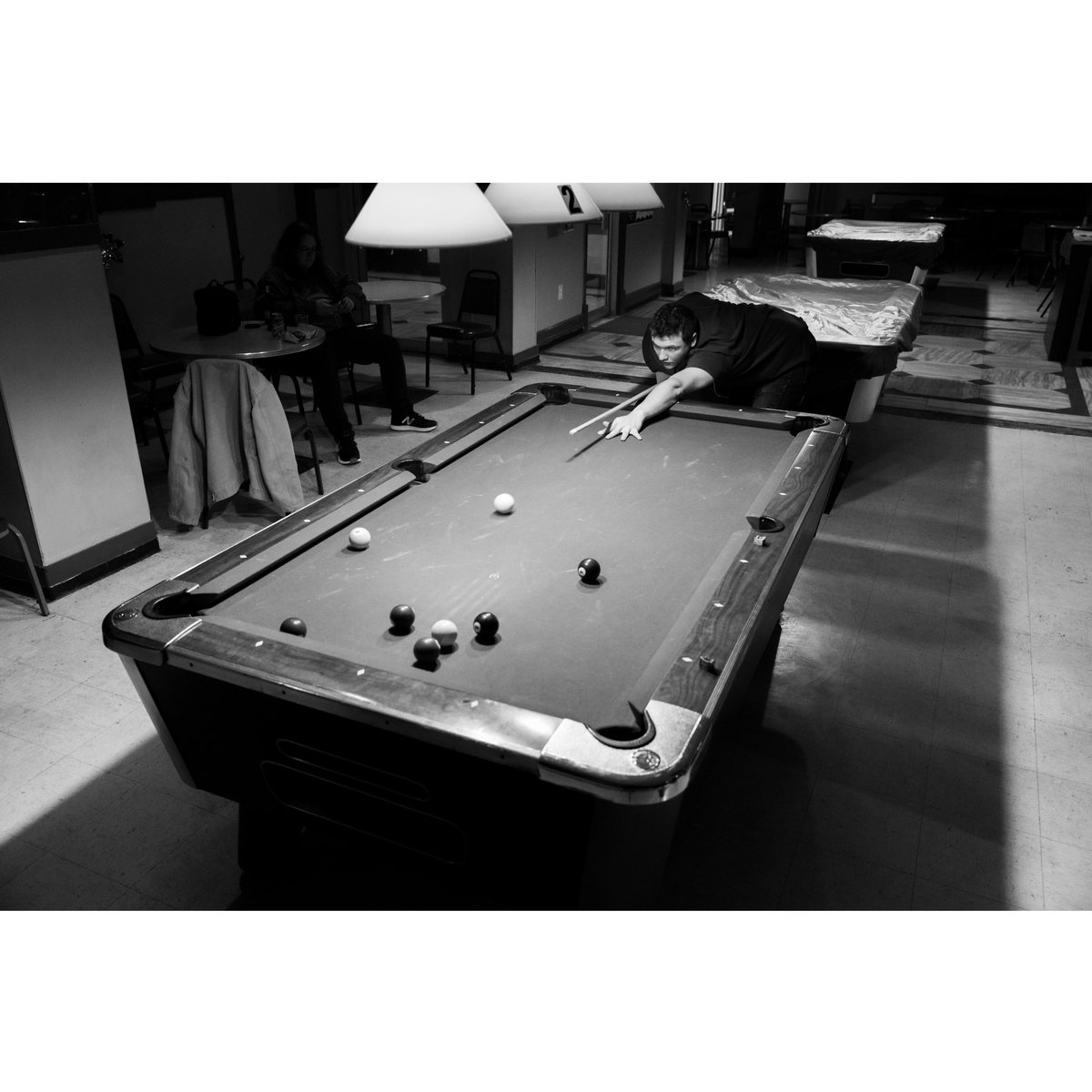 dcarcher's tweet photo. from @RangelineBand @indianOldschool and Just a Little Guy’s latest show at the Renaissance Room, also a mandatory pic of my goombah @ColinCombes shooting some 9-ball https://t.co/8aTksdXB4N