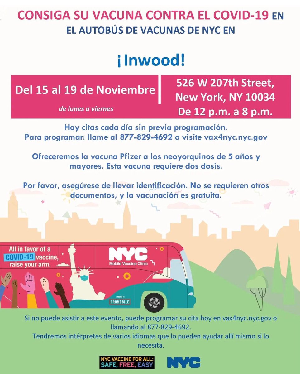 sfor4th's tweet photo. Just a reminder, the #VaxBus is in #Inwood all week!
Solo un recordatorio, ¡el #VaxBus está en #Inwood toda la semana!
Please share! 💪💉
#LasVacunasSalvanVidas https://t.co/ftW0yOAkr7